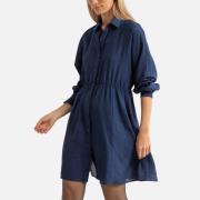 Vestido corto de satén jacquard, cuello camisero