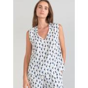 Blusa cuello de pico, estampada, sin mangas