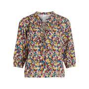 Blusa corta, cuello mao, estampada