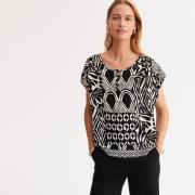Blusa de cuello redondo, estampados étnicos, manga corta